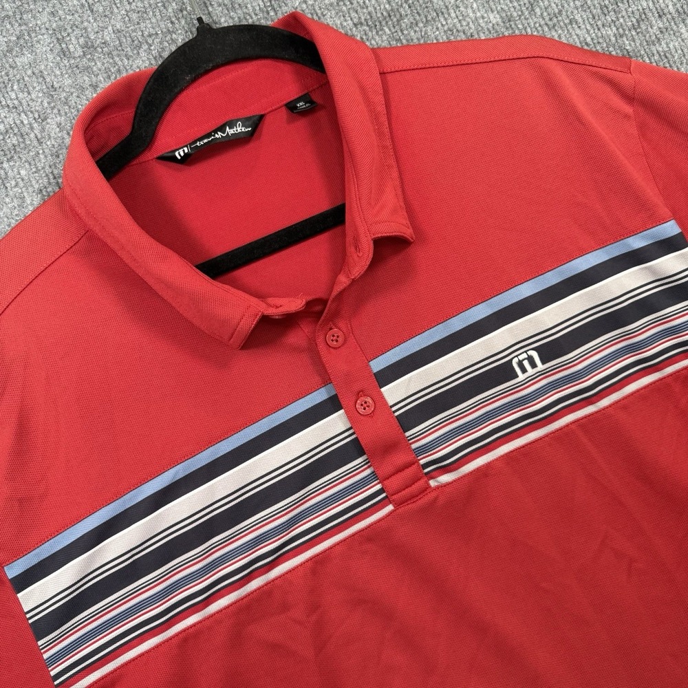 TravisMathew Mens XXL Golf Polo Shirt Red Striped Performance Stretch 2XL